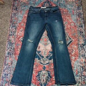 YMI Distressed Flare Jeans in Deep Blue